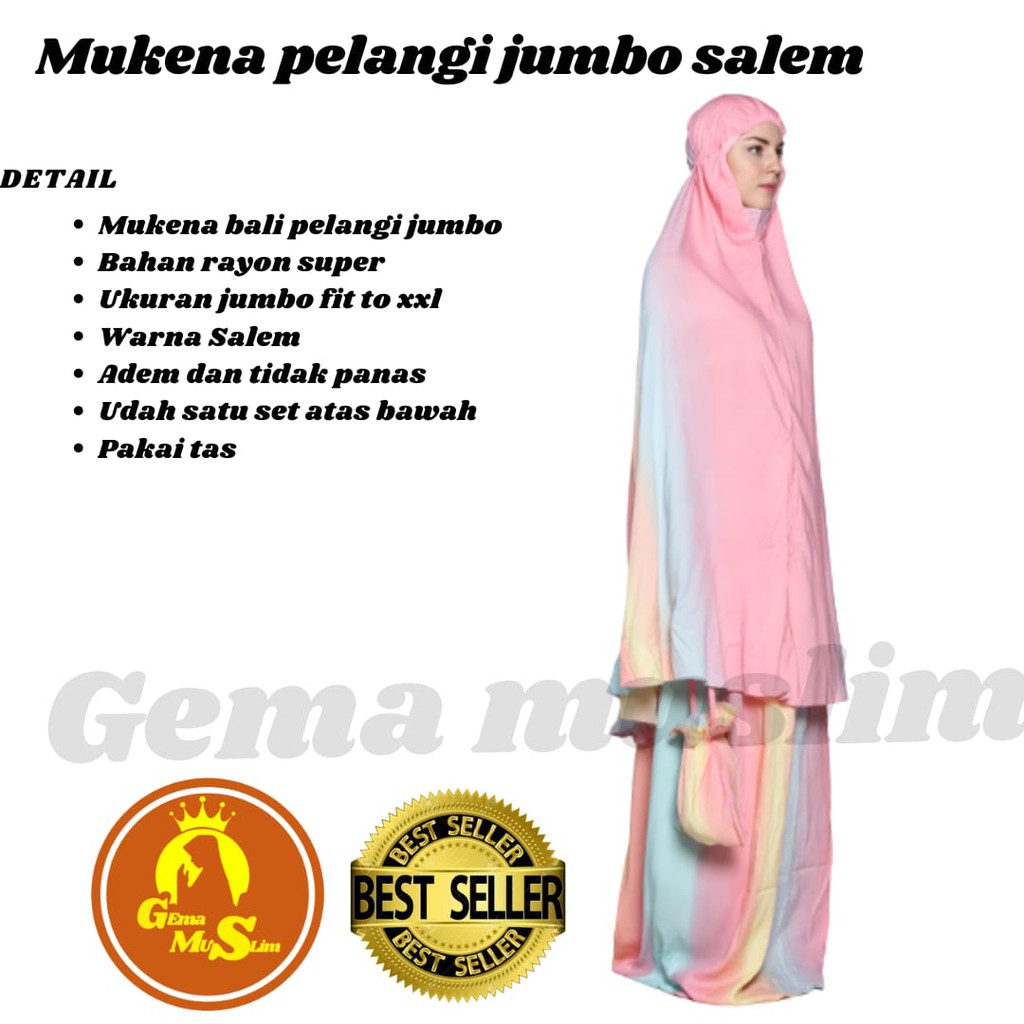 Mukena dewasa pelangi rayon jumbo salem