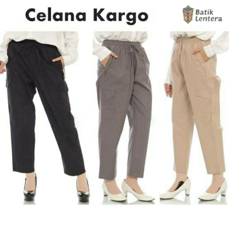 Celana Jogger Cargo Haruka Pants Highwaist Wanita Zara Pinggang Full Karet | American Drill