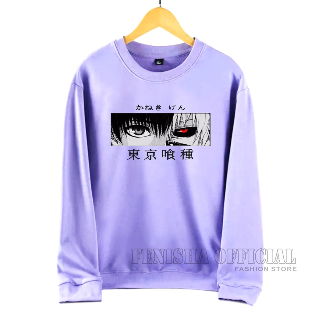 FenishaStore Sweater Basic Crewneck Wanita Anime Tokyo Ghoul Kaneki Ken Size M-L- XL-XXL Bisa Bayar Ditempat COD