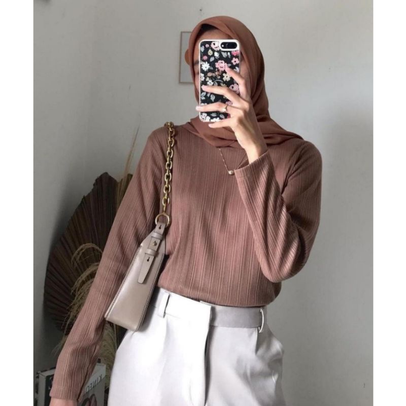 BISA COD / KAOS RIB PLISKET / RIB PLISKET LENGAN PANJANG / KAOS POLOS WANITA LENGAN PANJANG / KAOS R