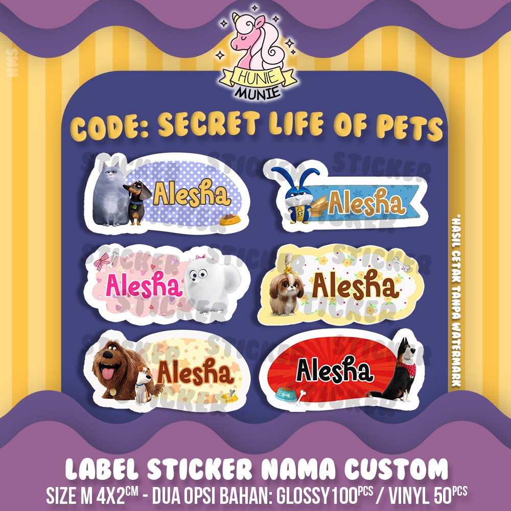 

Sticker Label Nama Custom - Secret Life of Pets (100pcs+) Stiker