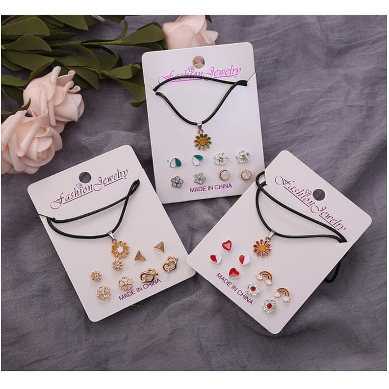 6 Pcs Set Kalung Liontin Anting Daisy Import Gaya Korea Fashion Tali Milenial Korean Necklace Bunga