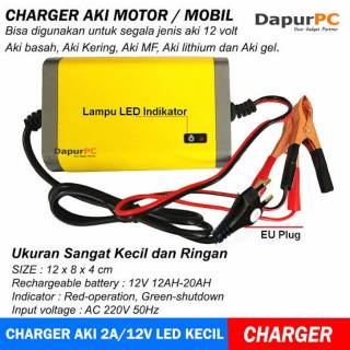Charger aki  motor  mobil portable 2A 12  Volt  Shopee Indonesia