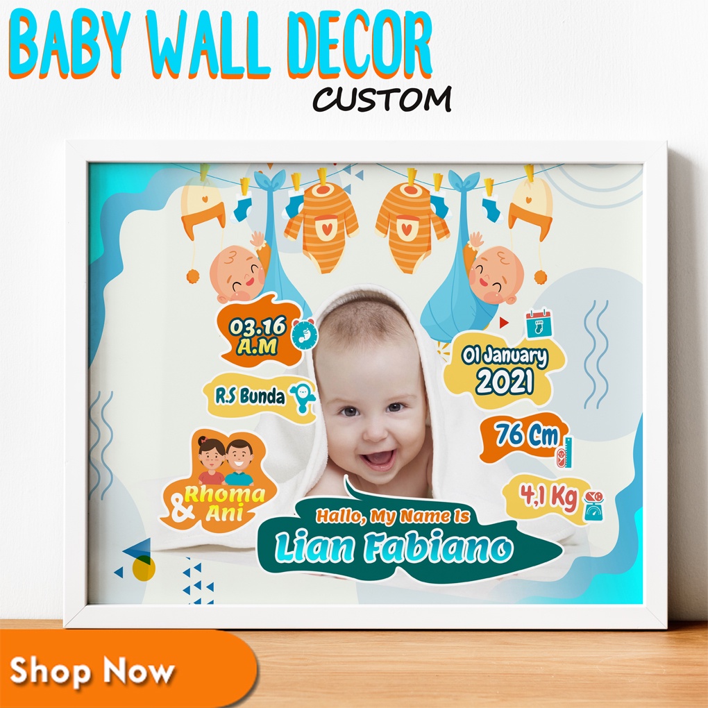 Hiasan Dinding Biodata Bayi Custom ( A4 ) Dekorasi Kamar Bayi Wall Decor Custom Baby Born - A&amp;M