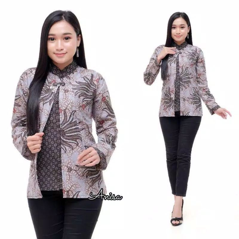 tey-17 Batik Wanita ASJ SA HRB026 Kenongo Kemeja Tosca Pendek-3