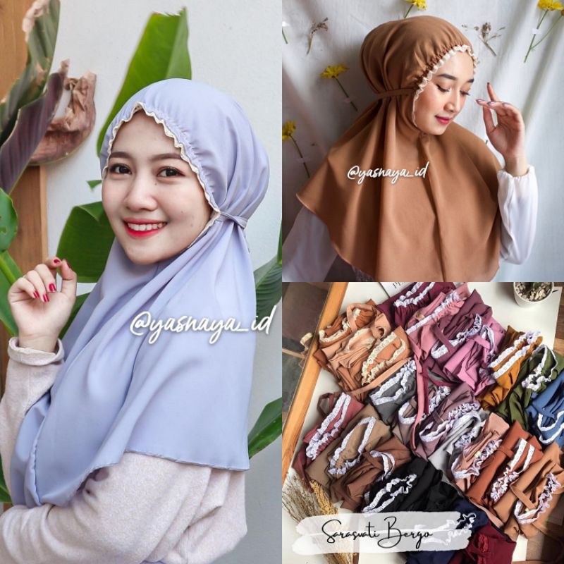 BERGO DAISY KERUT MUKA RENDA TALI DIAMOND SARASVATI BERGO HIJAB INSTANT JILBAB