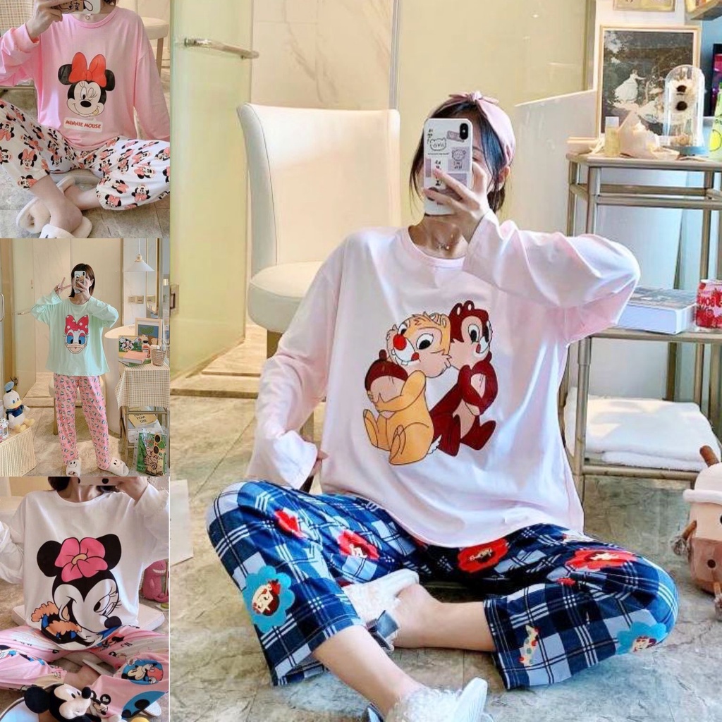 IZANY Piyama Dewasa PP / CP Kaos XL  /  One set Lengan Panjang Kaos  Motif (Meiling)