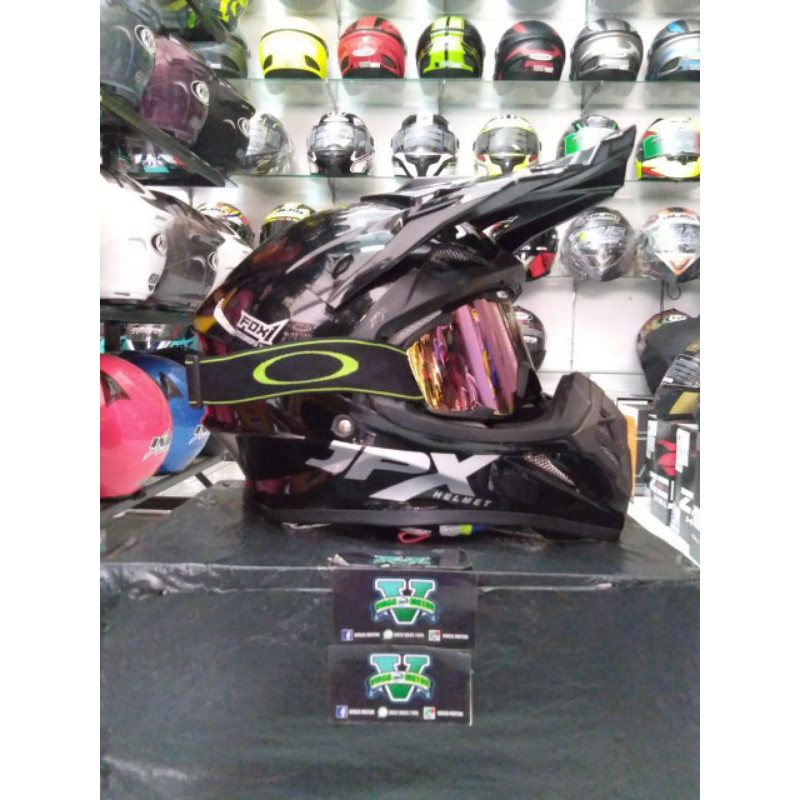 HELM JPX CROSS BLACK METALLIC PLUS KACA GOOGLE