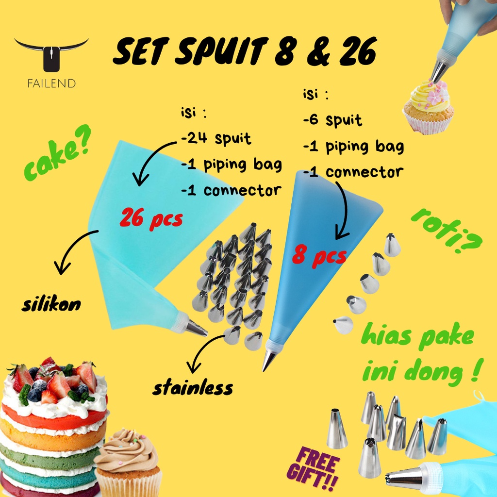 Spuit set paket dekorasi kue tart penghias cake decoration serbaguna 8 26 pcs