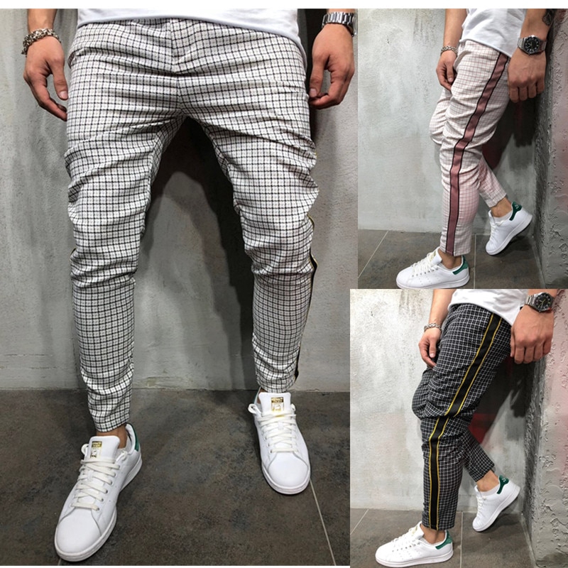 plaid print fashion men's casual pants