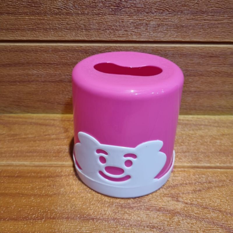 Tempat Tissue Happy Bear Bulat / Tempat Tissue Bulat Karakter / Tempat Tisu Plastik Murah