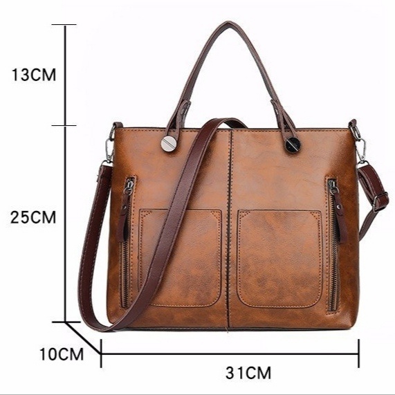 TAS SELEMPANG WANITA PREMIUM IMPORT KULIT COKLAT TA392B7 KULIAH NONALY HAND BAG TOTE BESAR KOREA ORI