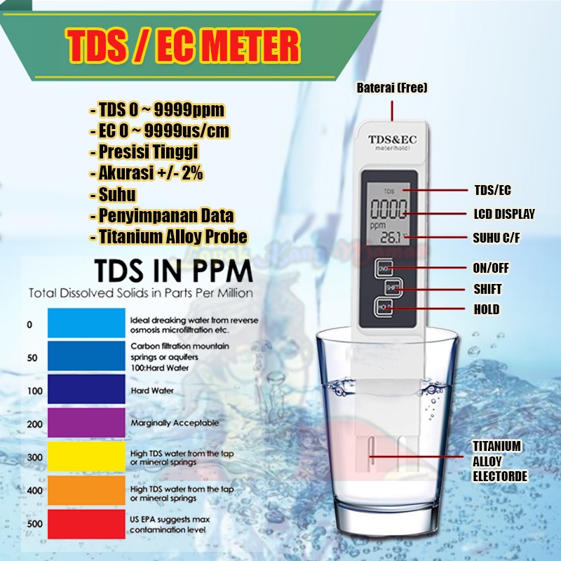 PH Meter TDS / EC Meter Alat ukur Hidroponik Kualitas Air Aquarium Keasaman Air