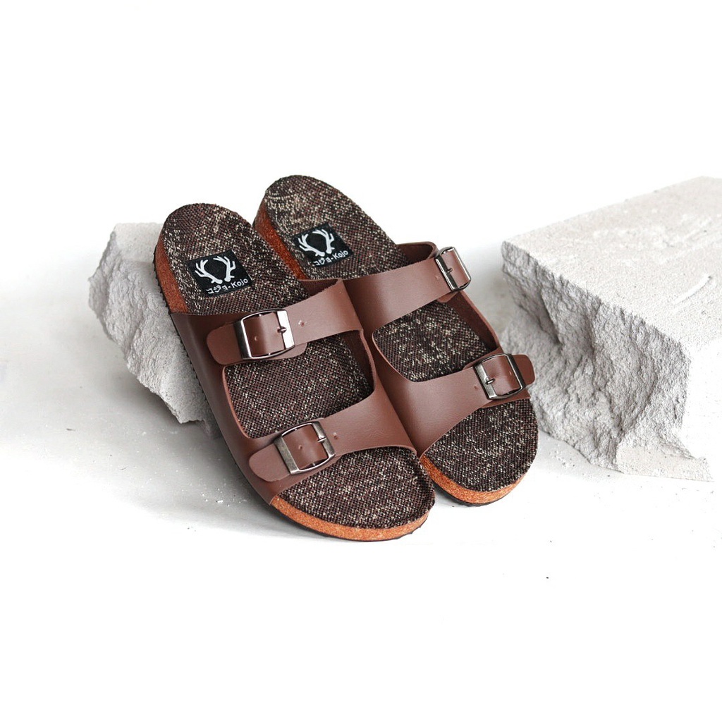 KOJO x KENICHI 2 - Sandal Pria Slide Cowok Casual Slop Distro Kulit PU Coklat Hitam Navy Original KOJO KENICHI 02