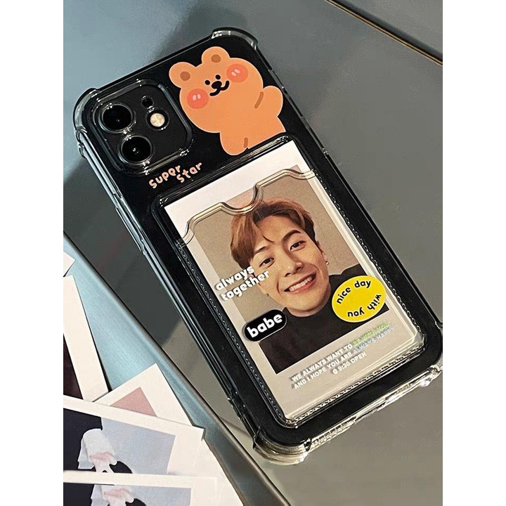 [TPC] BLACK Wallet Case BEAR Card Holder Phone Case IPHONE 6 6S 7 8 PLUS X XS MAX XR 11 12 13 MINI PRO MAX IP026