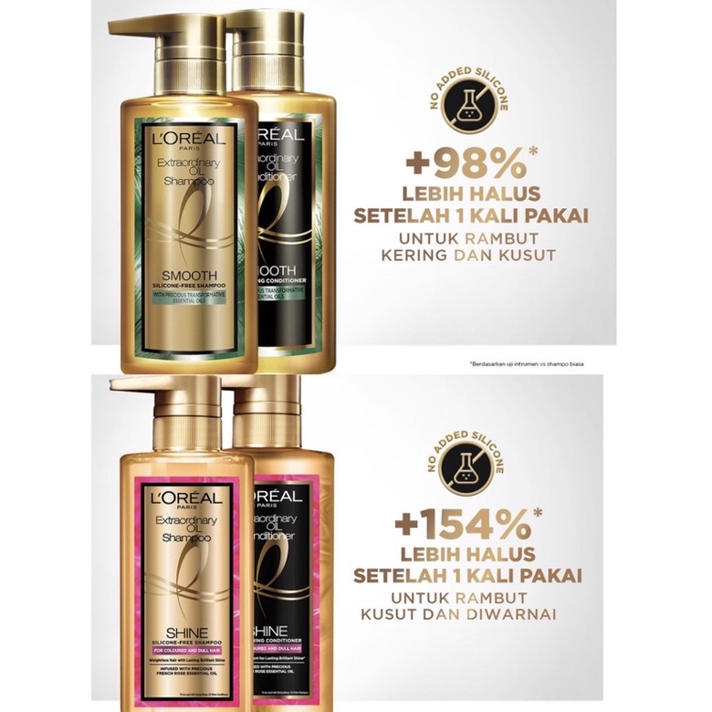 Loreal Extraordinary Oil Shampoo Conditioner Shine Smooth Sleek Original - L’oreal Paris Silicone Free Sampo