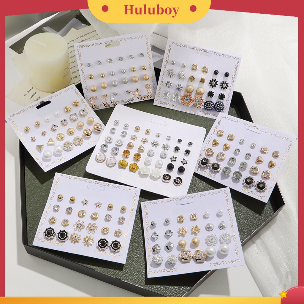 Hu Hu Hu Hu Hu Alat Bantu Pasang Kacamata♡ 12 Pasang Anting Stud Bentuk Bola Geometris Aksen Mutiara Imitasi Gaya Korea Untuk Wanita