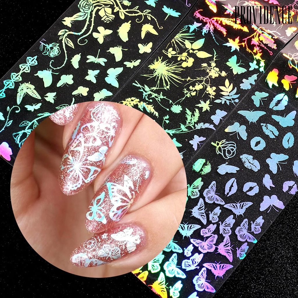 Providence 10Pcs/Set Nail Sticker 3D Gradient Shiny Laser Butterfly Shape Colorful Nail Decals for Salon