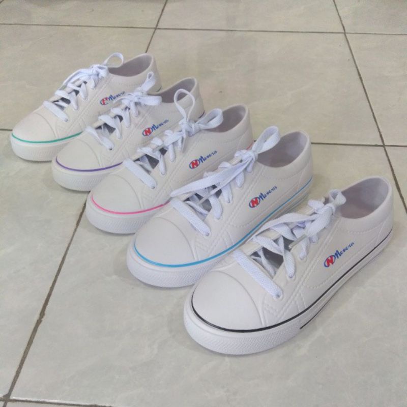 New Era 9031 - Sepatu Karet Putih Tali Bahan Pylon / Sepatu Putih Karet Sneaker Wanita