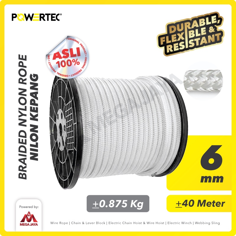 POWERTEC Tali Nilon Kepang 6mm x 40m Braided Nylon Rope
