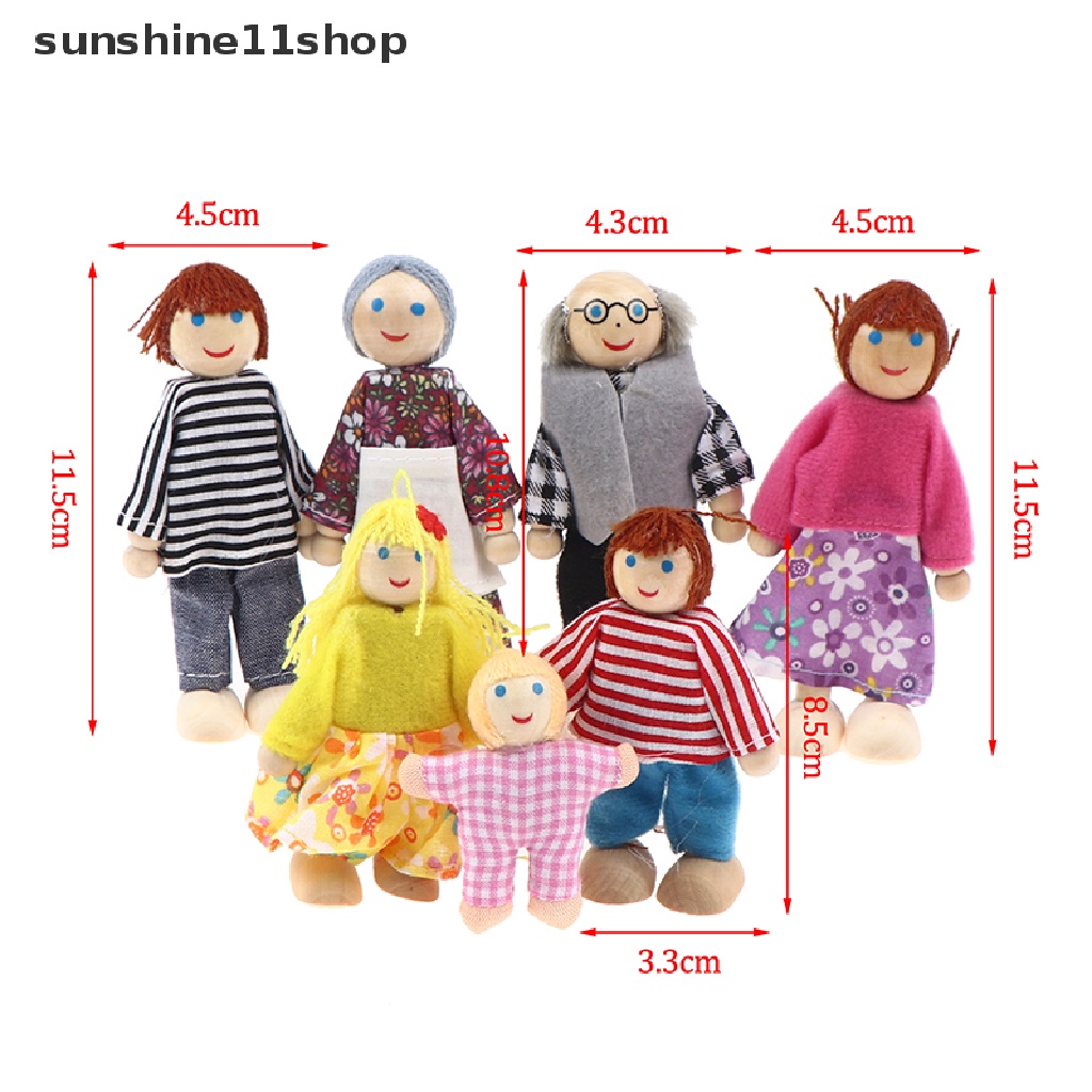 Sho Mainan Miniatur Figur Keluarga 7 Orang Bahan Kayu Untuk Rumah Boneka