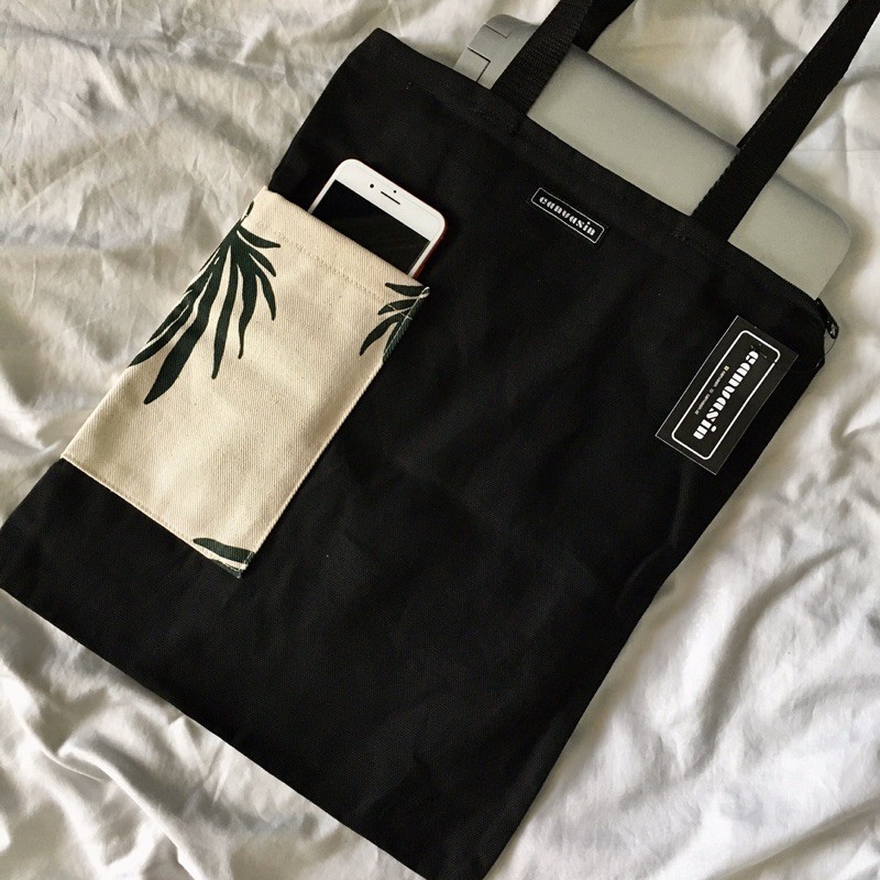 Tote bag black &amp; palm