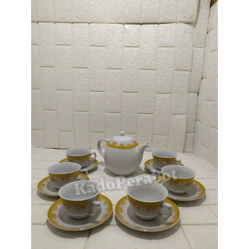 teko bulat kopin set cangkir isi 12pcs - teko teh dengan cangkir set