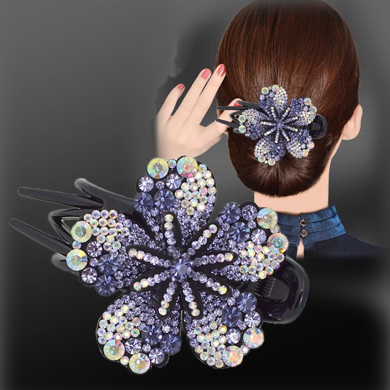 jepit rambut korea sanggul wanita motif bunga elegan full kristal 9cm