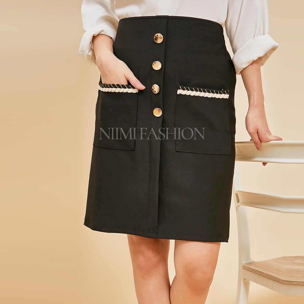 NIMI - 766 Rok Midi Skirt Korea Rok Mini Span Pendek Scuba Rok Kerja Pendek Wanita