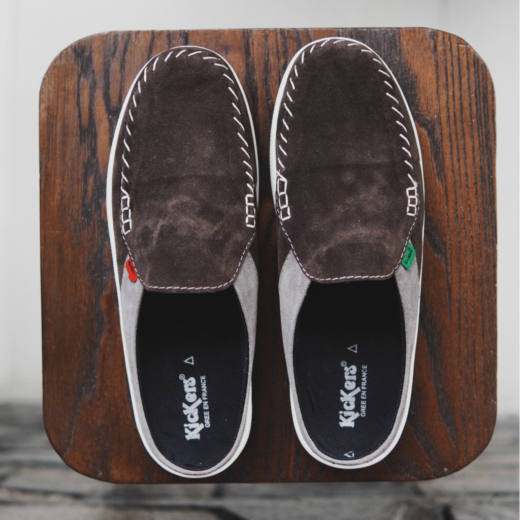 MS SHOP - BRANDED - Sepatu Pria Kickers Stiching Coklat Kasual Slop Santai Bustong Cowok Termurah