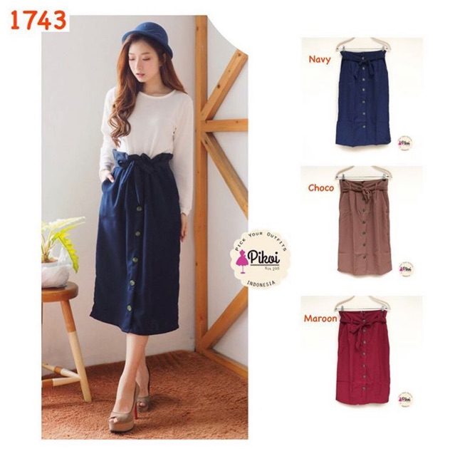 Rok merah cantik / rok button / rok kancing / rok ikat / rok midi murah / rok polos wanita mura 1743