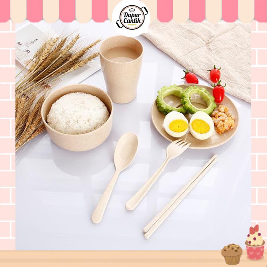 DapurCantik Set Alat Makan Jerami 6 In 1 Wheat Straw Cutlery Set Ramah Lingkungan Sendok Garpu -SMJR