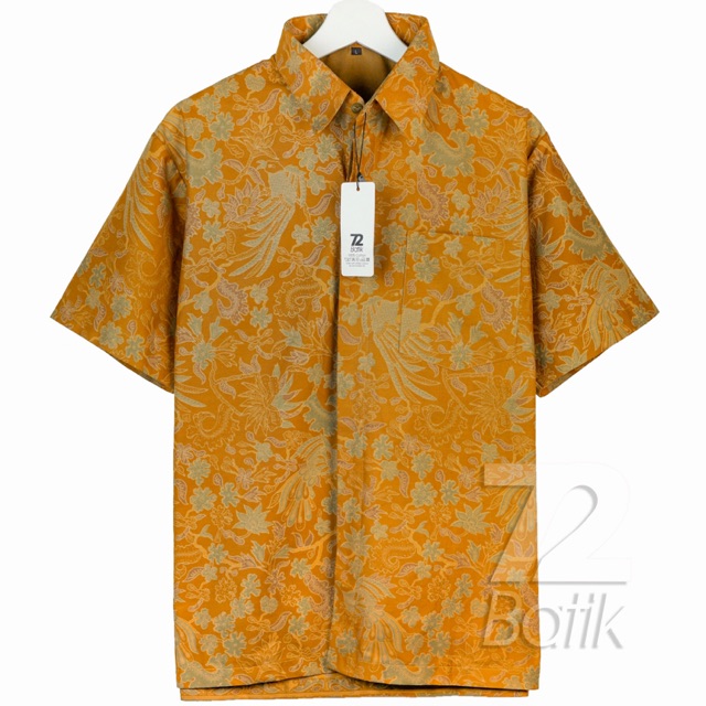 KEMEJA BATIK PRIA Lengan Pendek Premium Warna Kuning Orange Coklat 729846 Cap 72 - Baju Kemeja Atasan Pakaian Setelan Batik Pria Cowok Laki Laki Remaja Keluarga Kantor Lengan Pendek Modern Slimfit Slim Fit Premium Kekinian