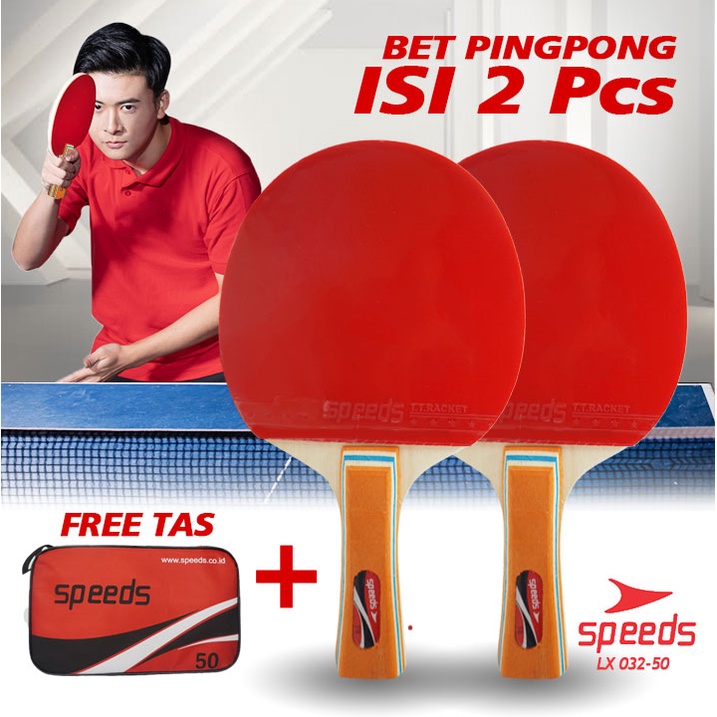SPEEDS Bat Pingpong Tenis Meja Olahraga Pingpong  Raket Karet Rubber Pegangan Kayu Premium 032-50