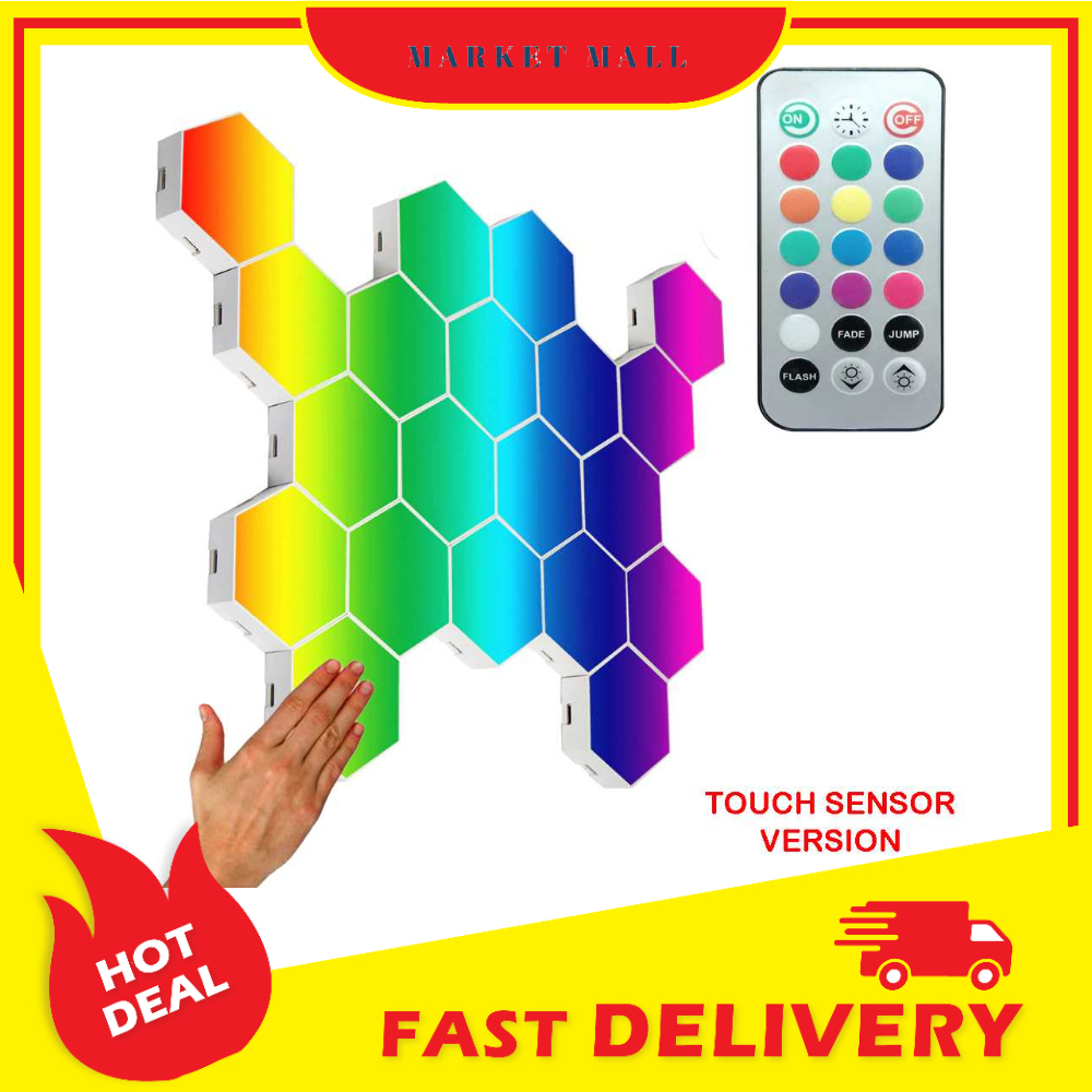 LED RGB Touch Sensor 6 PCS Lampu Dekorasi Hexagonal Sarang Lebah Dinding Quantum Light Kontrol Suara Yabstrip - 7CLL2IWH