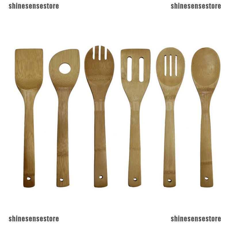 6Pcs Set Sendok  Spatula Bahan Kayu  Bambu untuk  Memasak  