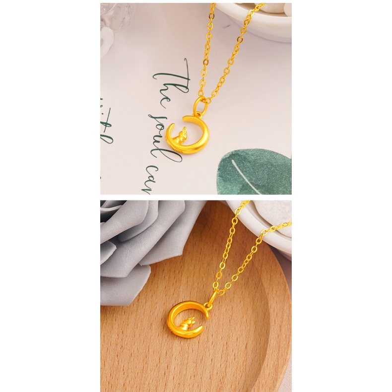 Goldkingdom Perhiasan Fashion 24K Bangkok Aksesoris Ready Stock Moon Rabbit Running To The Moon Rabbit Pendant Acacia Pendant Jade Rabbit Dengan Bulan