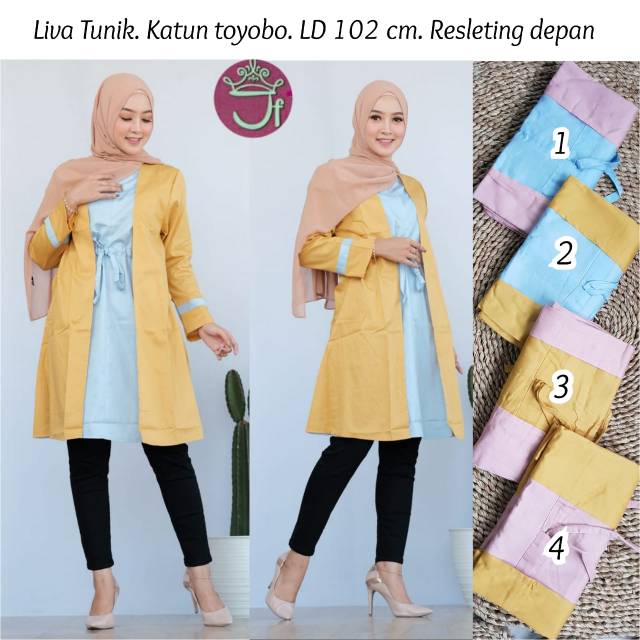 Grosir tunik set cardigan toyobo kombinasi warna