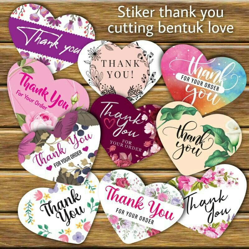 

Sticker thank you stiker chromo glossy bentuk love tanpa minimal pembelian