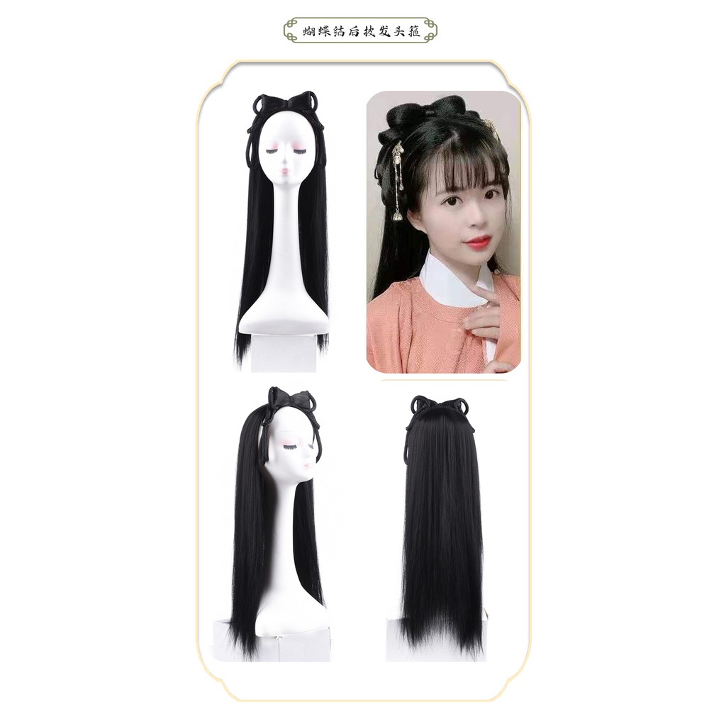 HWF half wig rambut palsu hanfu bando model tradisional cina kuno cosplay hair extension