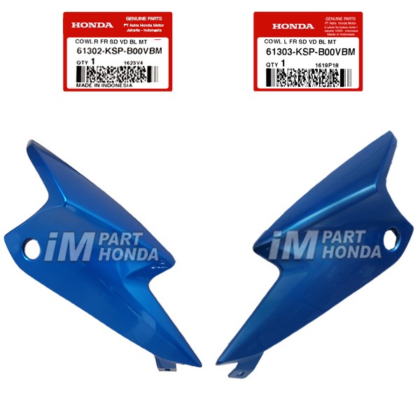 61302-KSP-B00VBM 61303-KSP-B00VBM Cowl Cover Kupingan Lampu Depan Kanan Kiri Megapro Monoshock Biru