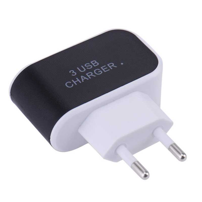 Adapter Travel Charger USB 3 Port 5V 3.1A EU Plug LED - EKA-Hitam