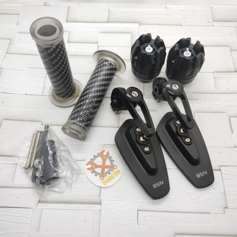 Spion Jalu CNC oval+Handgrip Carbon+Jalu as roda universal bisa untuk semua motor