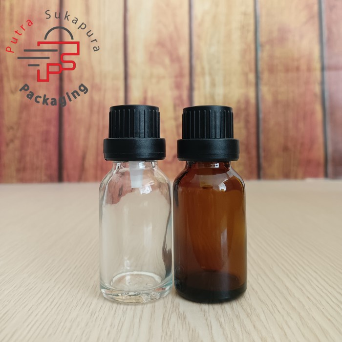 botol kaca 15ml tebal/botol tetes 15ml/tutup filler hitam topi
