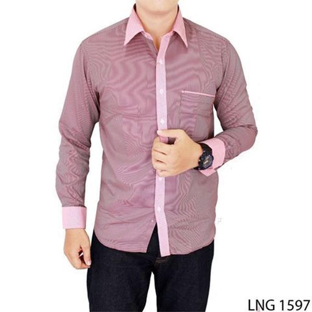 Male Casual Long Sleeve Shirt Katun Pink – LNG 1597