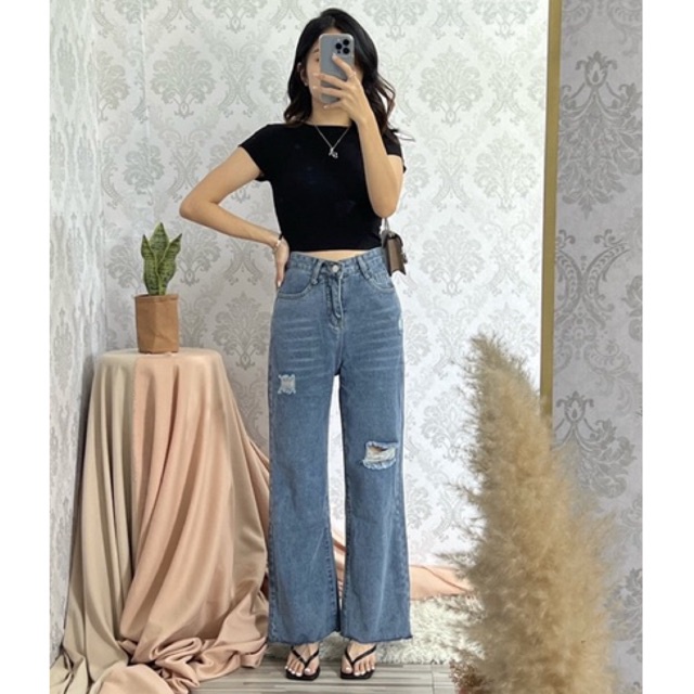 FEY CULLOTE JEANS - HW JEANS KULOT SOBEK IMPORT WANITA