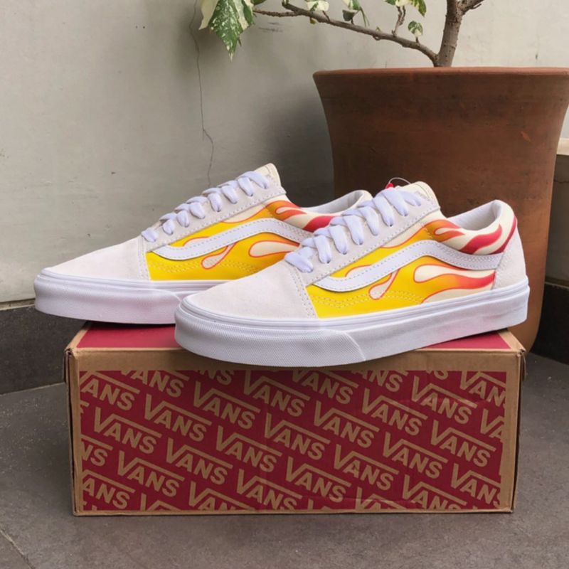 vans old skool flame white