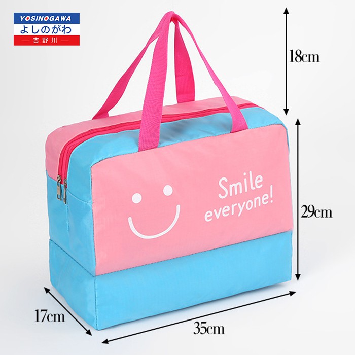 Tas Jinjing koper Smile Bonjour 3Layer Fold Travel Bag ADA TEMPAT SEPATU anti air simple-YOSINOGAWA