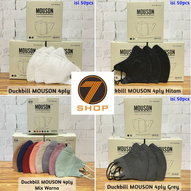 Masker Duckbill Mouson 4ply ORIGINAL (embos mouson), Hrg 1box isi 50pcs