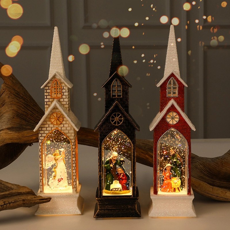 Pajangan Lentera LED Snowglobe Salju Gereja Katedral Natal PREMIUM